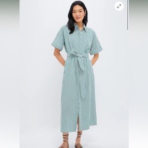 Tuckernuck Pomander Place seersucker Green Gingham Shirt Dress NWOT